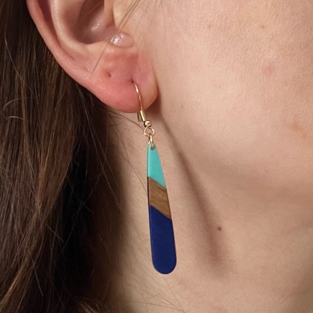 Color Block Geometric Drop Earrings - Picture 5 of 9